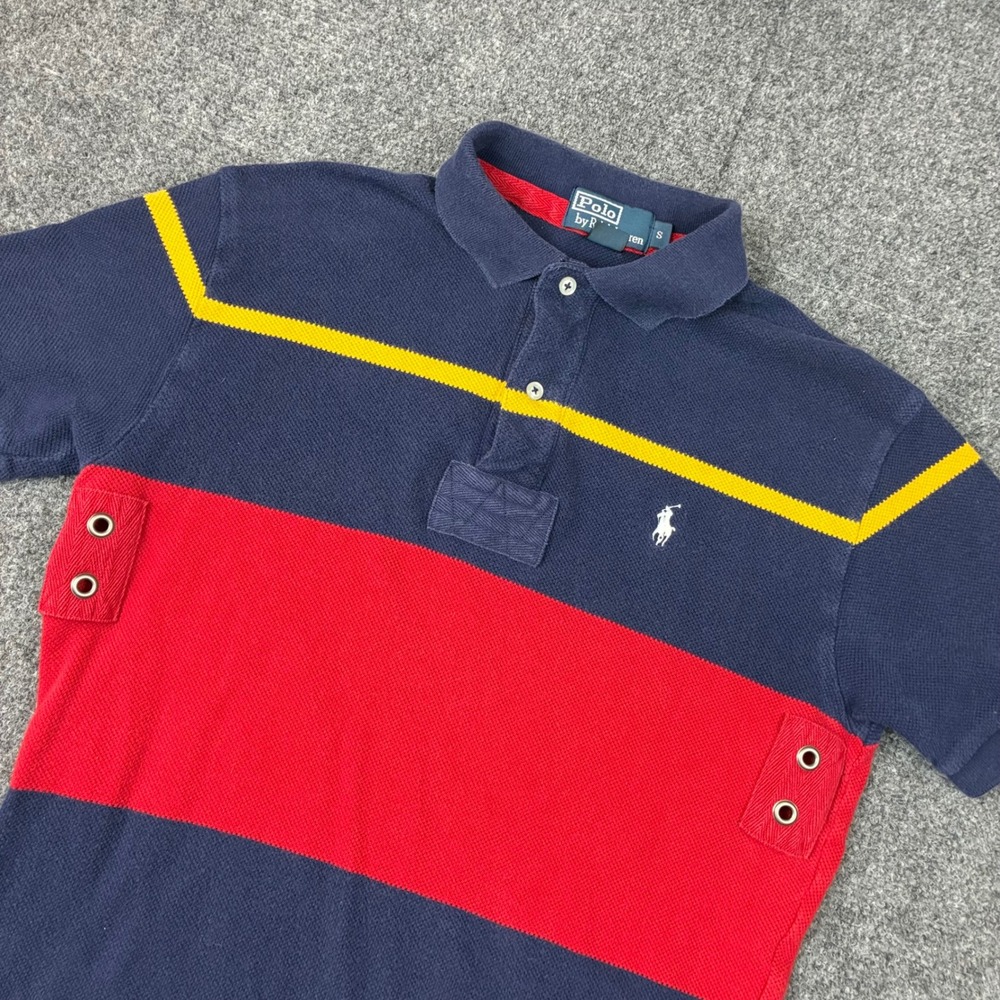 Polo Ralph Lauren Mens Small Navy Red Yellow Colorblock Grommet Polo Shirt